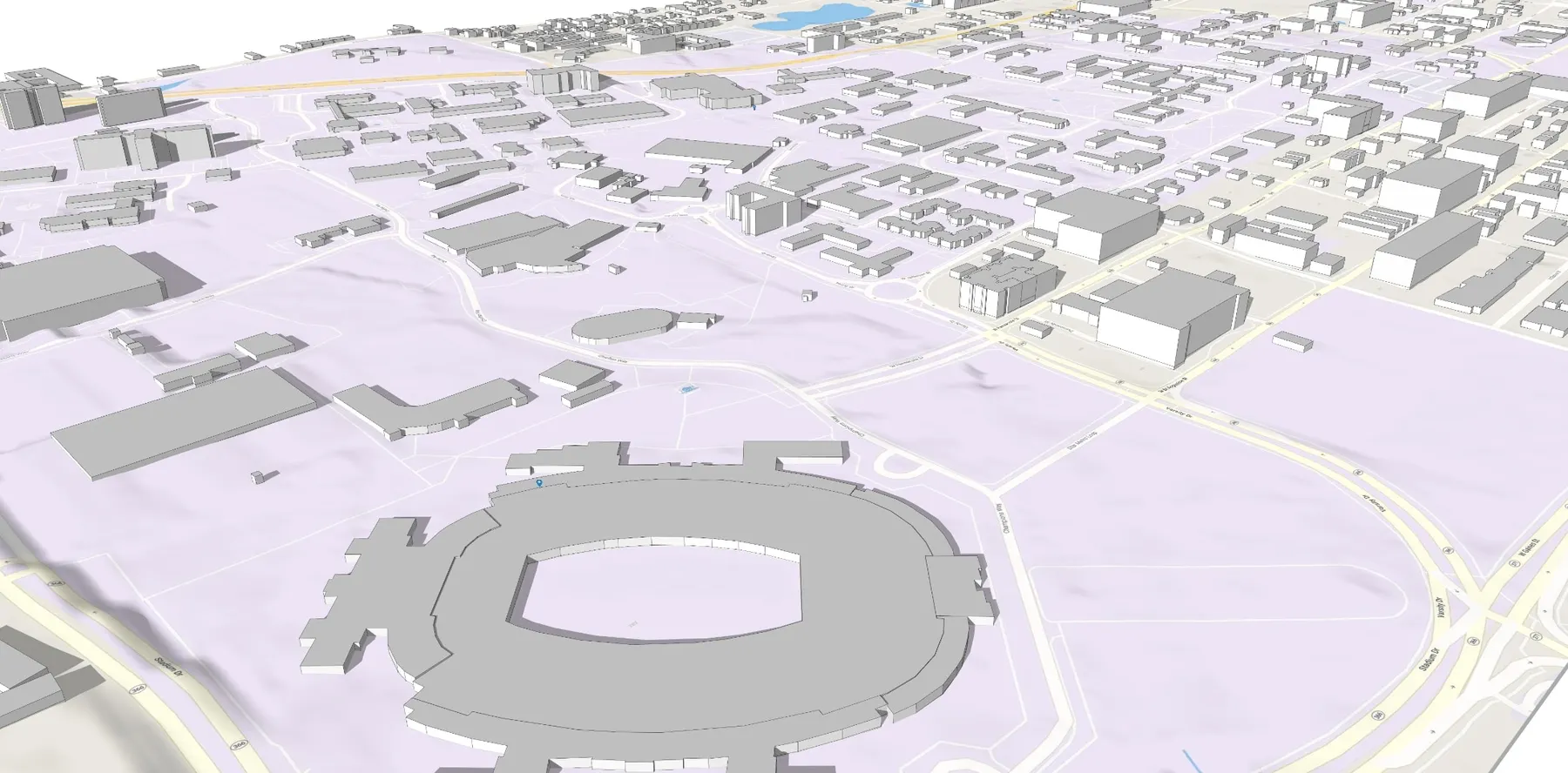 3D GIS model of a campus and surrounding city blocks