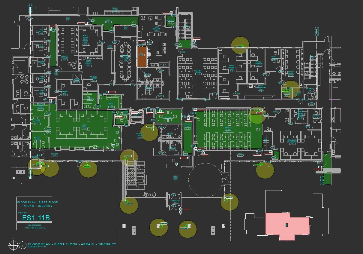 Floor plan showing security zones and device coverage